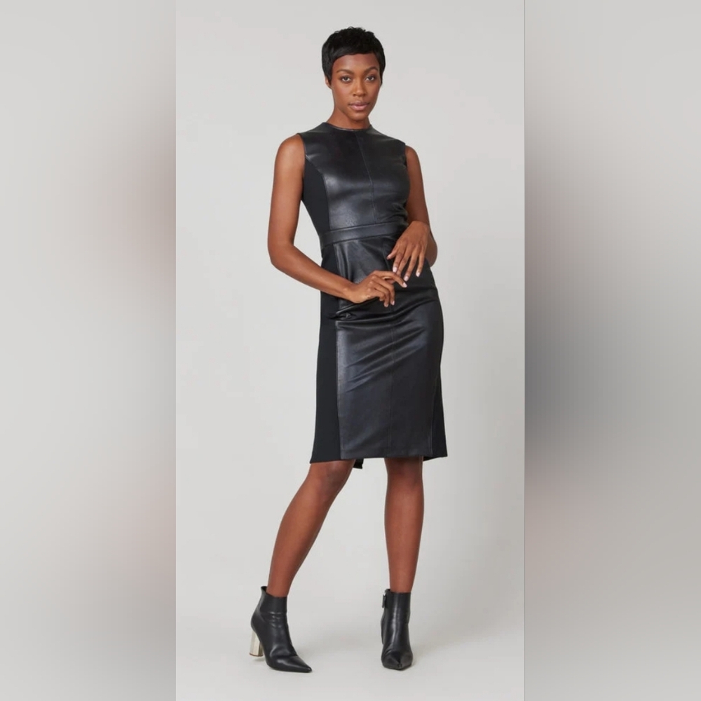 Spanx Leather Like Combo Fitted Dress Luxe Black NWT Medium
